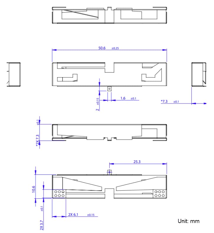 Mechanical Drawing - Taoglas MPA.66.A SMD Stamp Metal PIFA Antenna